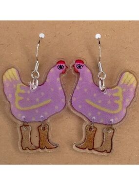 Purple Chicken Earrings
